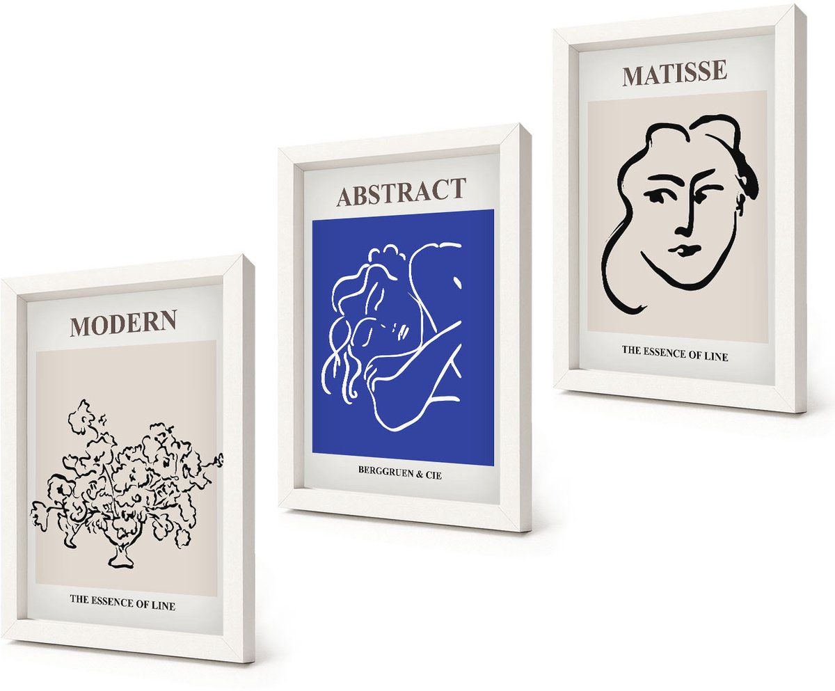 Coloray 3-Delige Schilderij Set - Posters in de moderne en abstracte stijl van Henri Matisse - 20x30 - Decoratieve Schilderijen - Wanddecoratie - Hal