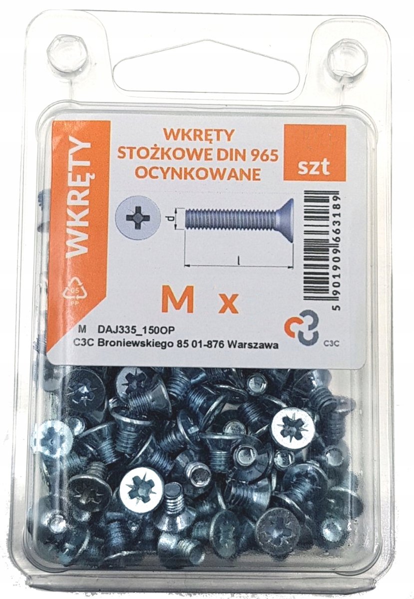 M5x16 Verzinkte Kegelkop Schroeven DIN 965 - 150 Stuks