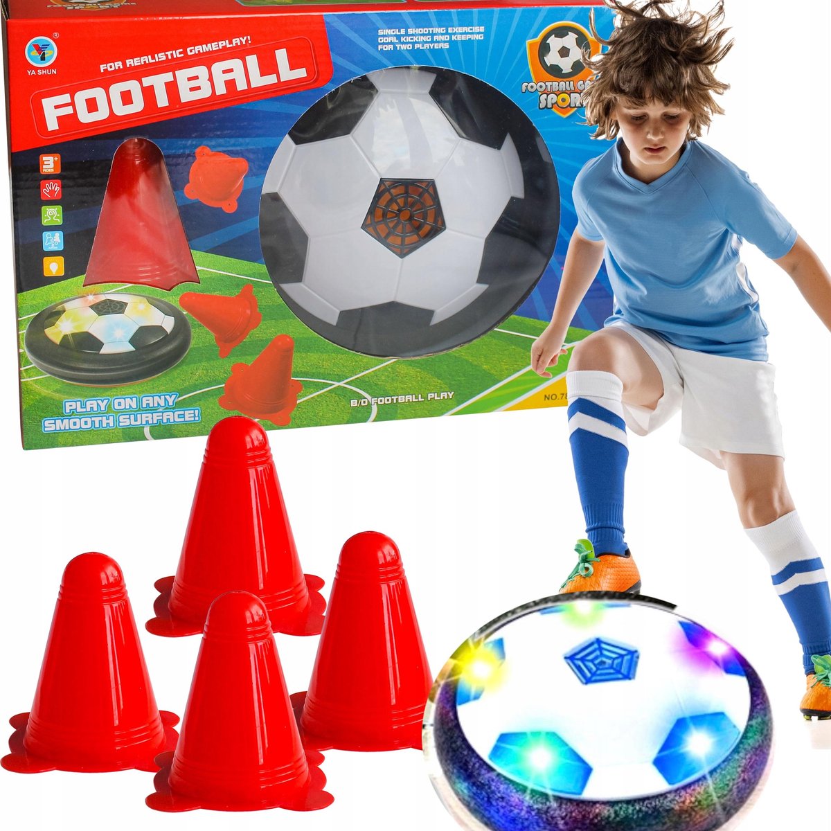 Zwevende LED Voetbal voor Binnen - 19cm met 4 Pylonen