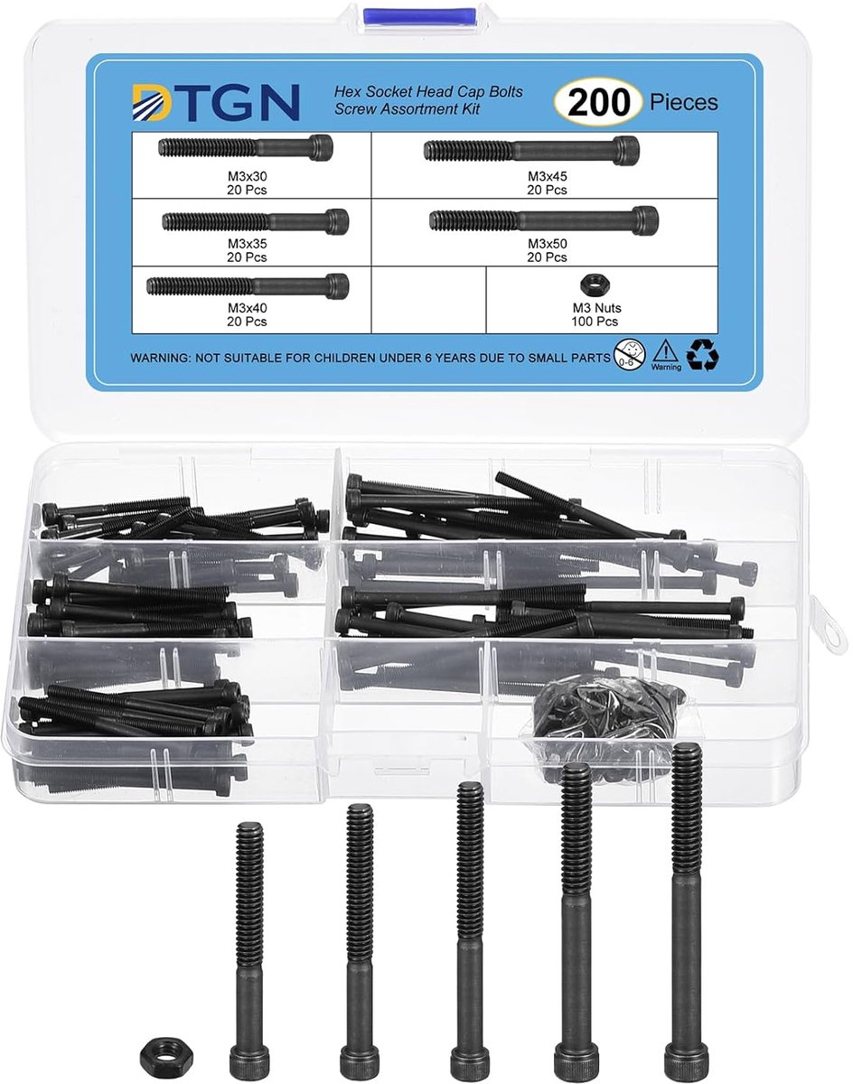 Metrische schroeven M3 - 12.9 staal - 200 stuks assortiment - diverse lengtes voor veelzijdig gebruik - ShopVlot