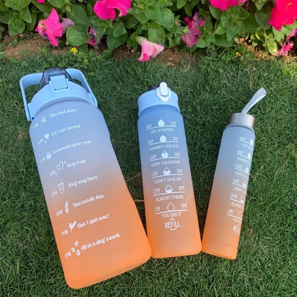Motiverende Drinkfles Set: 3 Maten met Tijdmarkering