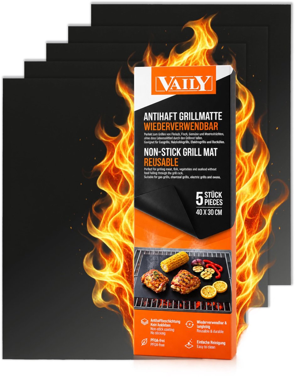 Grillmatten set van 5 - barbecue-accessoires - anti-aanbaklaag - herbruikbaar voor gasbarbecue - ShopVlot
