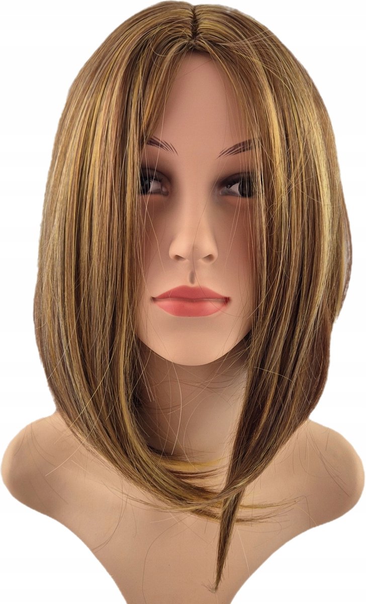 Cosplay Pruik Blond 40cm Bob Recht Kort Haar met Strepen