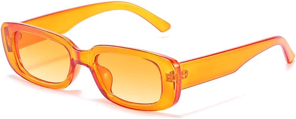 Retro Rectangular Sunglasses Men Women Chunky Sunglasses Vintage Fashion Glasses with Narrow Lenses Orange - ShopVlot