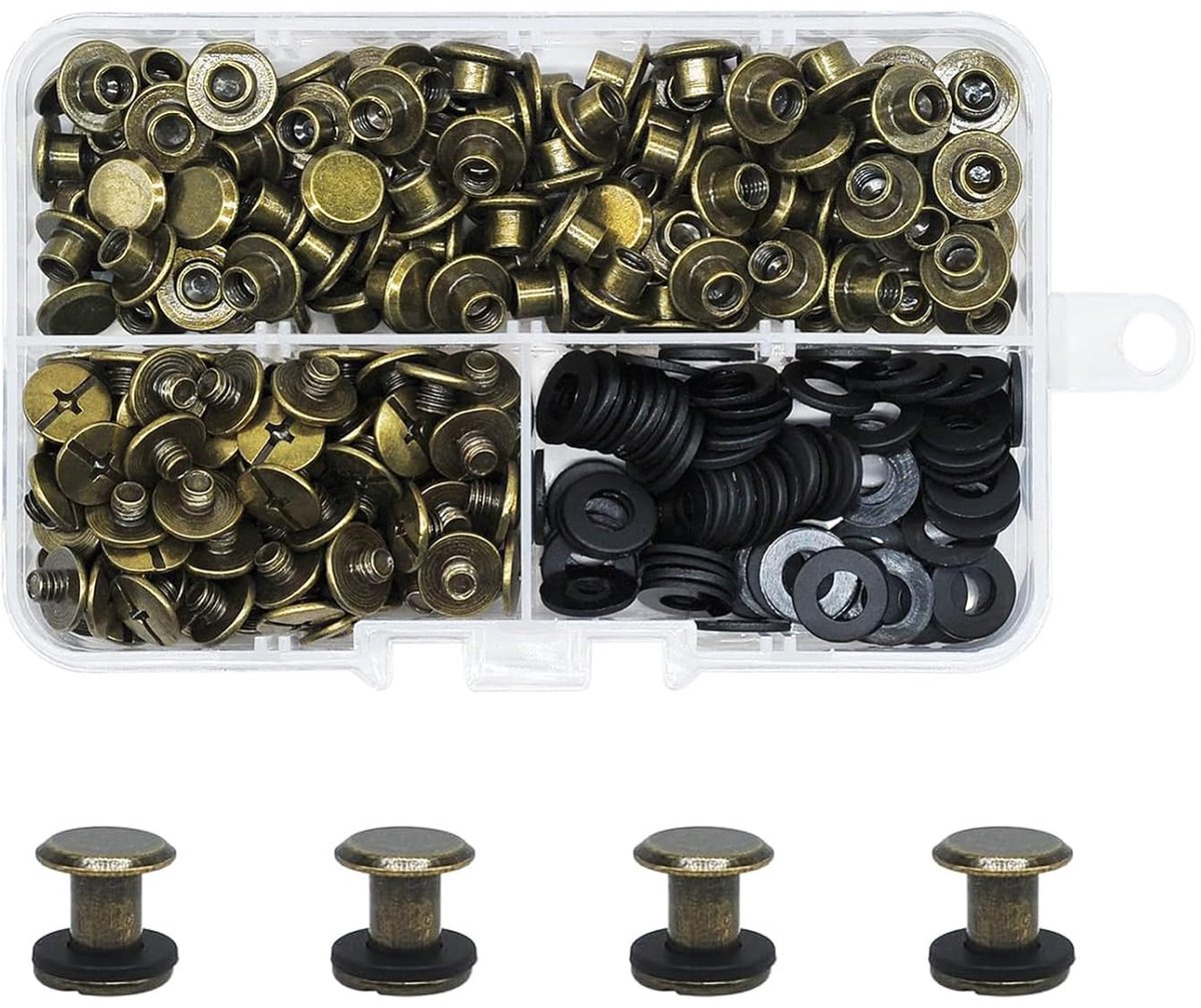 CANGCANG 100PCS Chicago Binding Screws Assorted Round Cross Head Chicago Screws Kit Metal Screw Nail Rivet Chicago - ShopVlot
