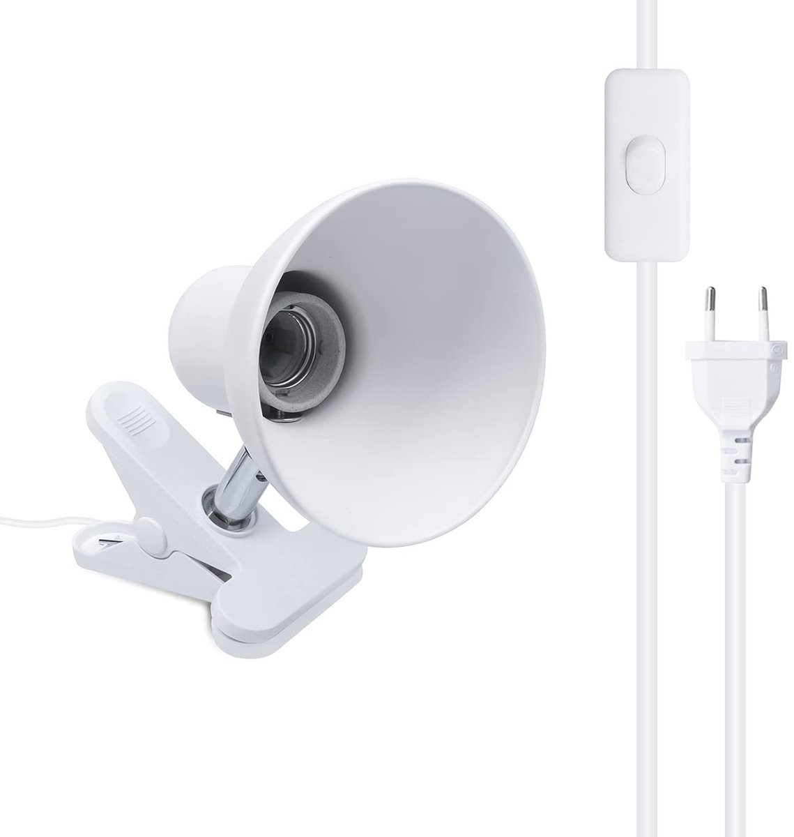 Stekkerlampje - Wit - E27 Lamphouder met Klem - 270° Draaibaar Flexibel - Voor Bureaulamp en Leeslicht