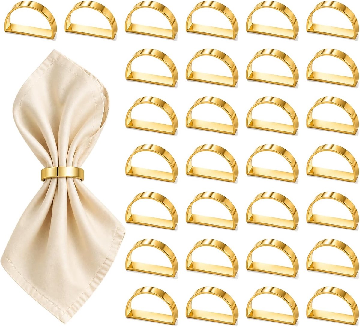 Gouden Servetringen - Halfrond - 4,8 x 3 x 1 cm - Metalen Servetringen met Antioxiderende Coating - Voor Feestjes en Bruiloften