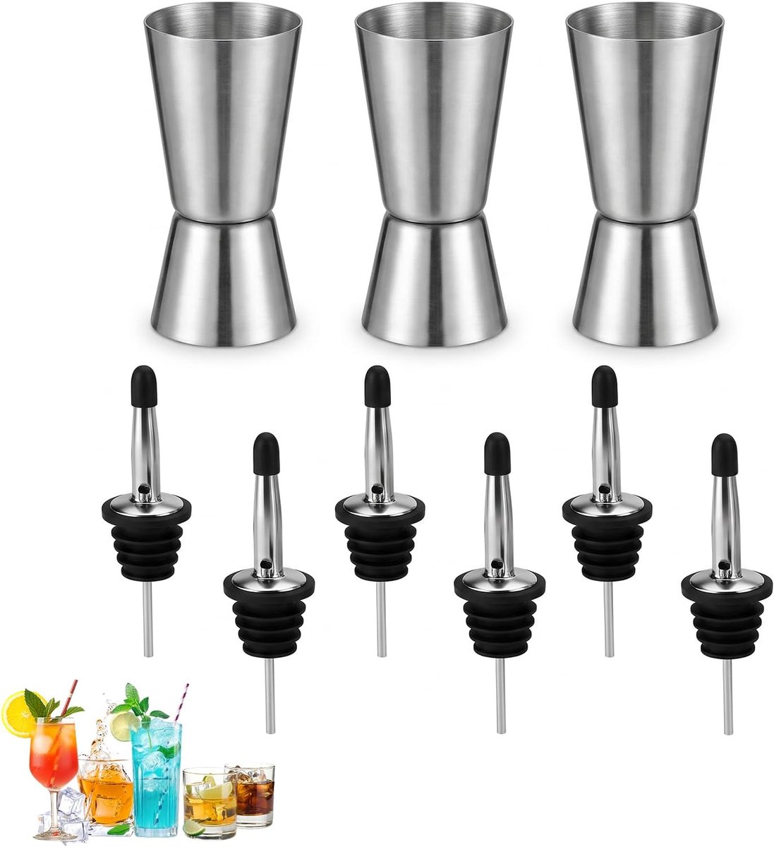 Cocktail maatbeker Jigger roestvrij staal dubbele maat, 20/40ml 6 flessenschenktuiten - ShopVlot