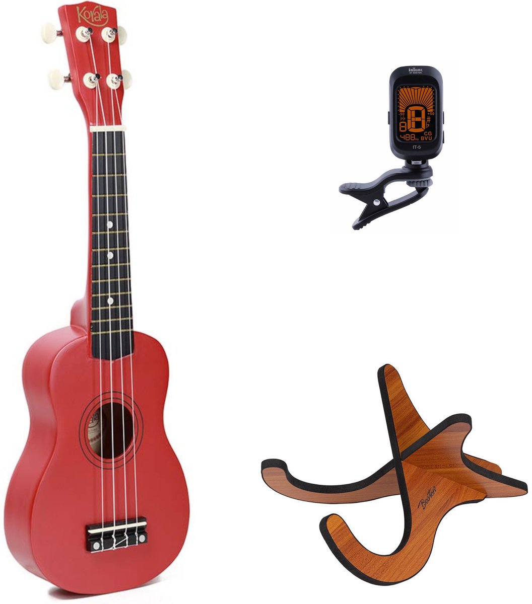 Korala UKS-15 sopraan ukulele set – inclusief stemapparaat en houten standaard