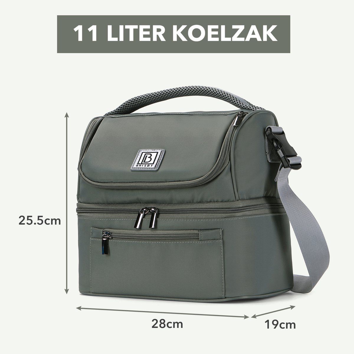 Brisby Koeltas 11 Liter - Lunchtas - Inclusief 2 Koelelementen - Dubbel Compartiment - 4-Laags Geïsoleerd - Waterafstotend - Misty Green — cadeau in Sport & Outdoor - foto 7