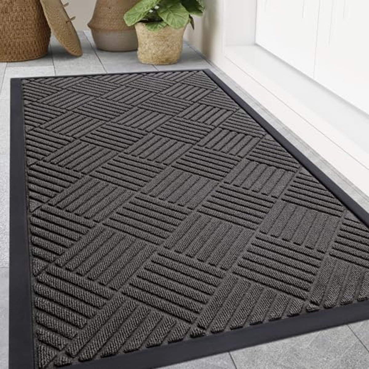 Homaxy - Deurmat - Binnen- en buitengebruik natuurlijke rubberen deurmat - Anti-slip en vuilafstotend -middengrijs - 119.5x180.5cm