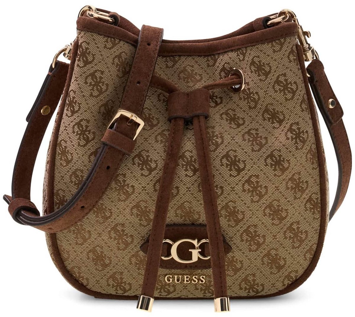 GUESS schoudertas Samantha Mini Bucket Latte Logo / Brown Lichtbruin