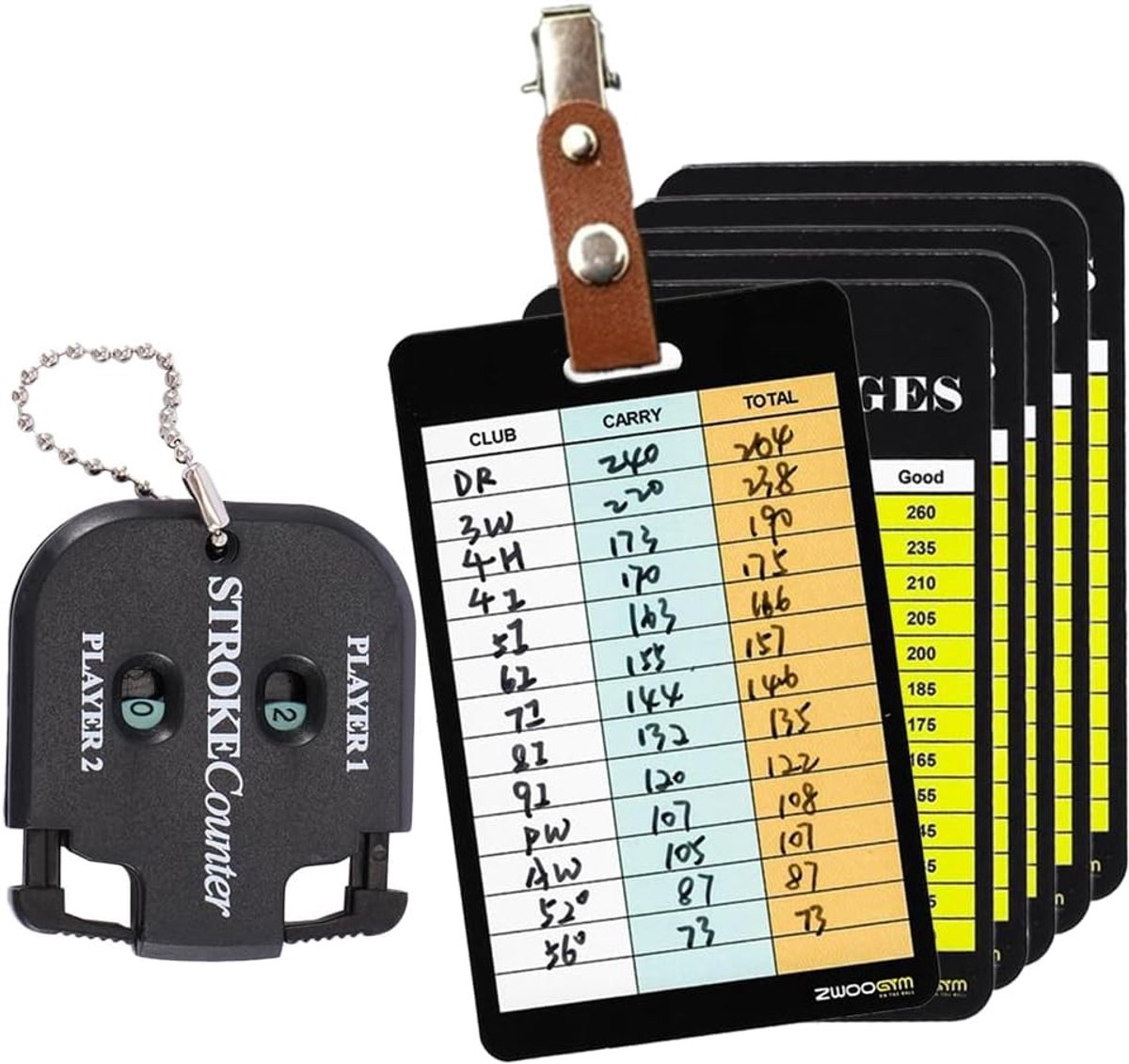 Golfclub Afstandsbereikkaarten met Houder - Beschrijfbare Yardage Matrixkaart - Voor Beginners tot Gevorderde Spelers