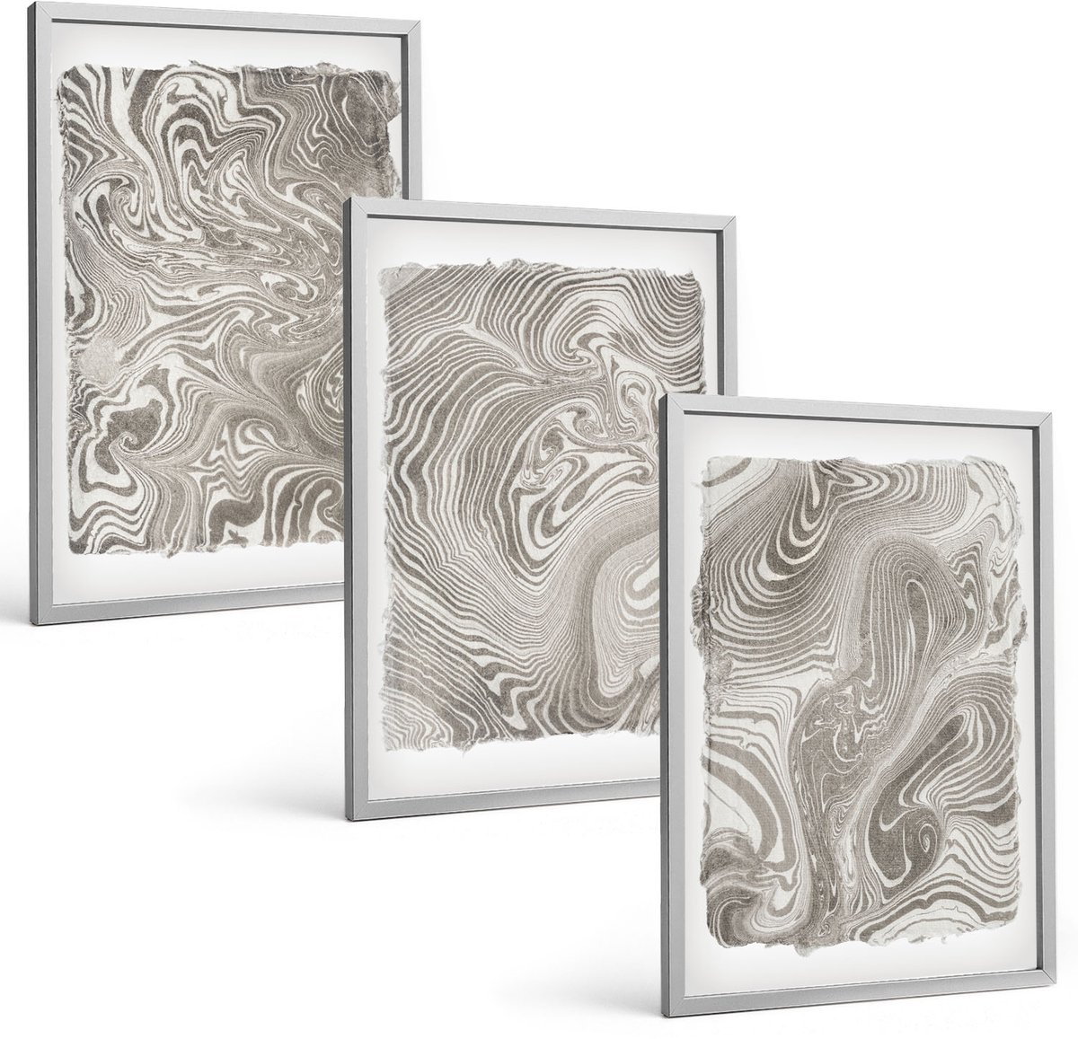 TULUP 4-Delige Schilderij Set - Abstracte schilderkunst met moderne vormen - 40 x 60 cm - Wanddecoratie - Moderne Interieurdecoratie - Moderne Wanddecoratie Zilveren lijst