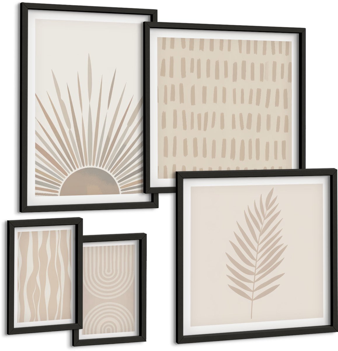 Tulup 4-Delige Schilderij Set - Stijlvolle decoraties in natuurlijke tinten en geometrische patronen. - 50 x 50 cm, 20 x 30 cm en 40 x 60 cm - Wanddecoratie - Muurdecoratie - Woonkamer - Interieur Decoratie