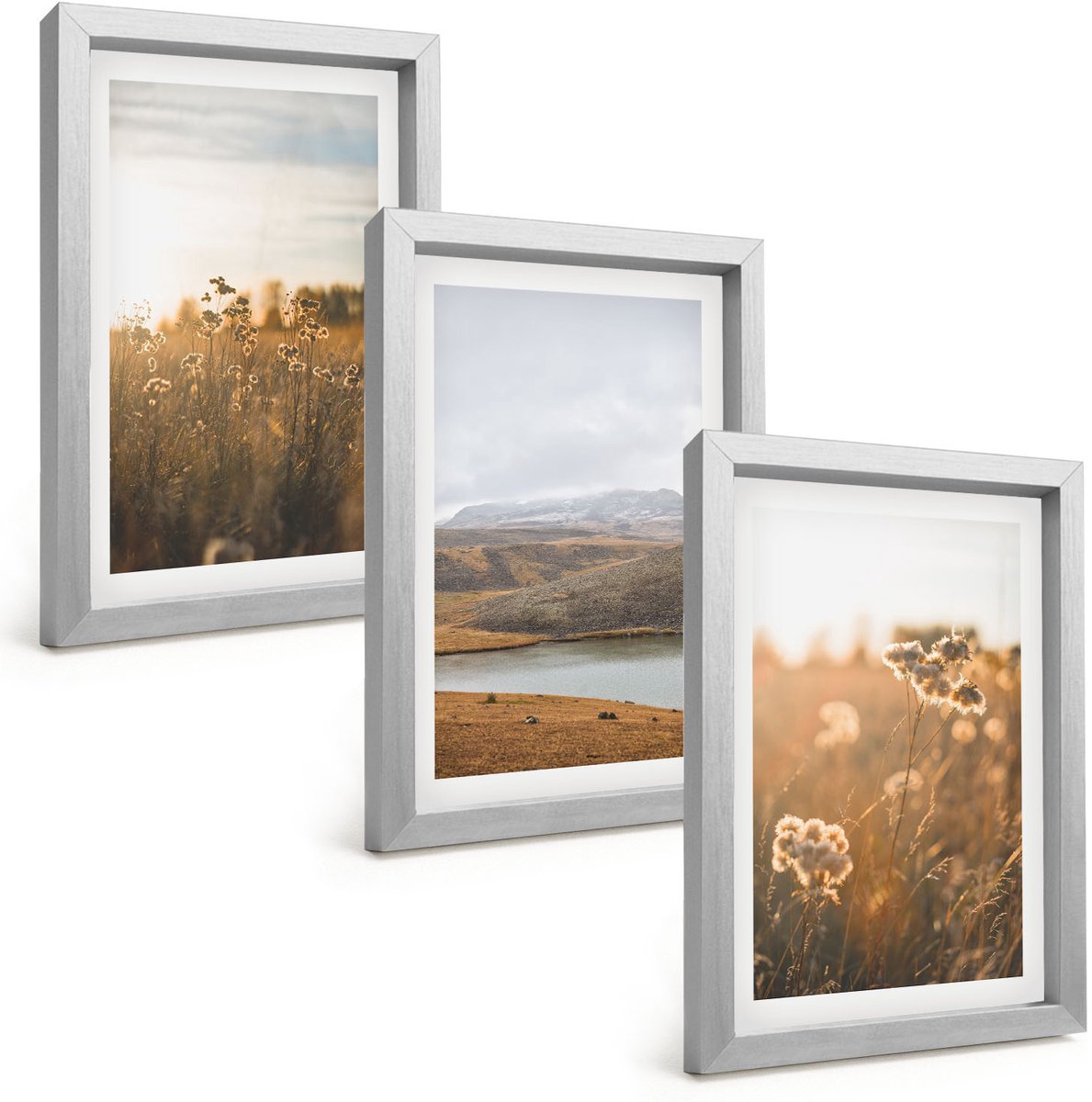 Tulup 4-Delige Schilderij Set - Landschappen met weilanden, bergen en een meer op de achtergrond. - 20 x 30 cm - Wanddecoratie - Muurdecoratie - Moderne Interieurdecoratie