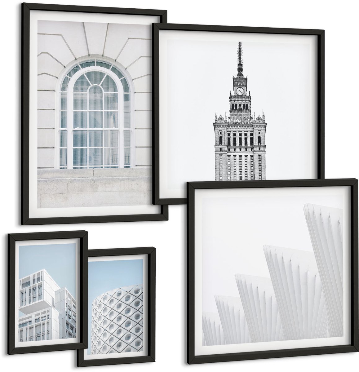 Tulup 4-Delige Schilderij Set - Moderne architectuur: minimalistische vormen en lijnen - 50 x 50 cm, 20 x 30 cm en 40 x 60 cm - Moderne Wanddecoratie - Woonkamer