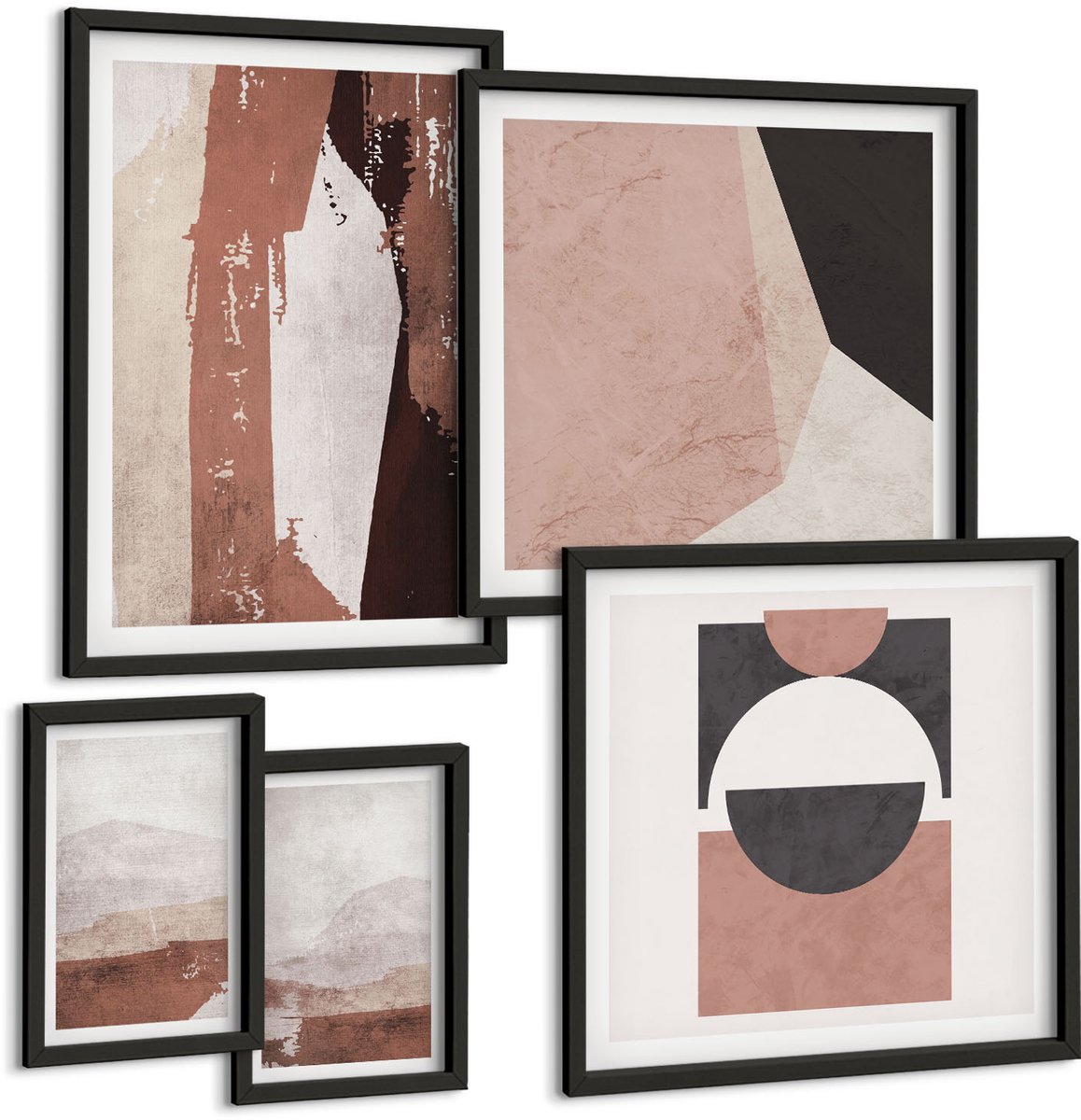Tulup 4-Delige Schilderij Set - Abstracte composities in aardetinten en geometrische vormen - 50 x 50 cm, 20 x 30 cm en 40 x 60 cm - Schilderijen Set - Wanddecoratie - Woonkamer - Interieur Decoratie