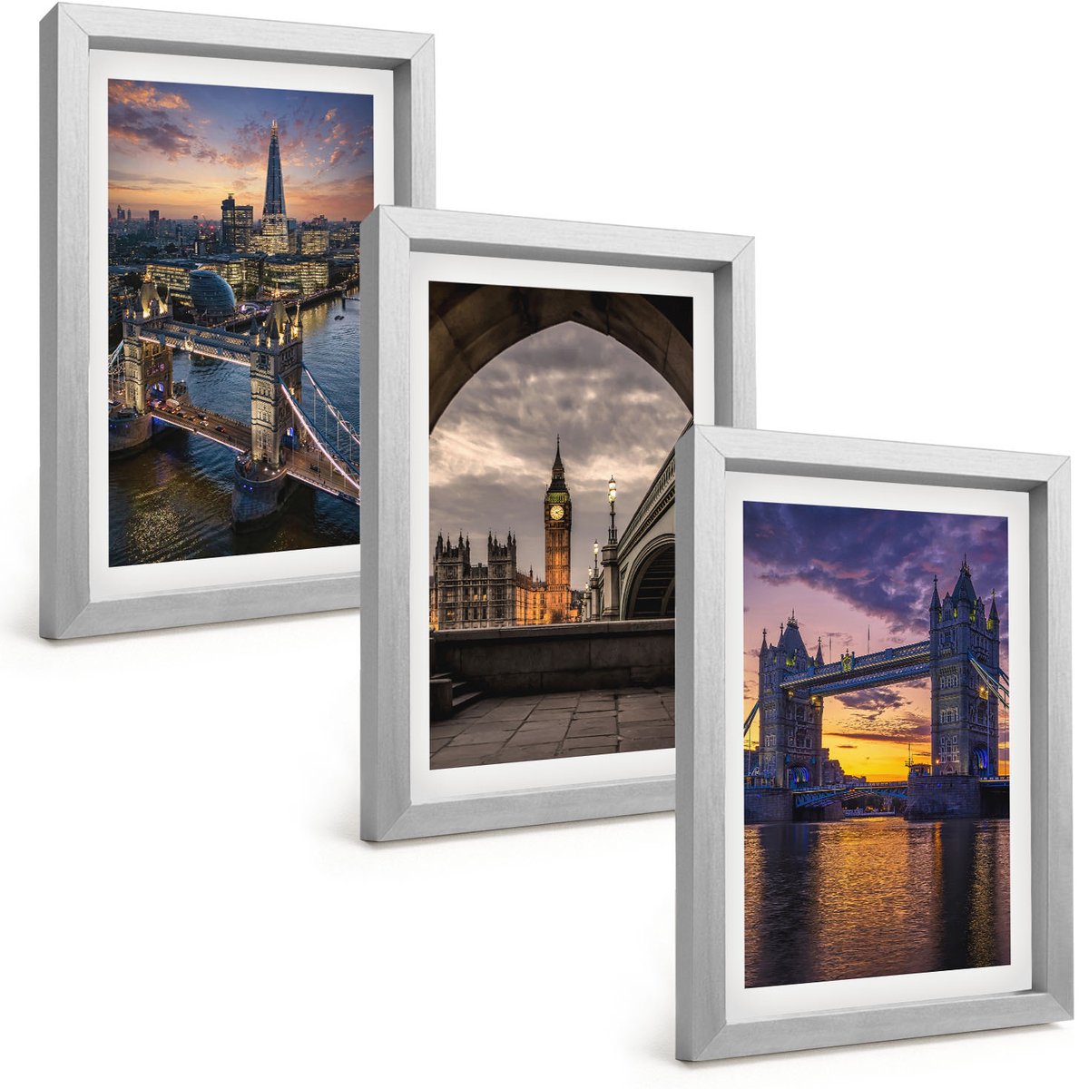 Tulup 4-Delige Schilderij Set - Stadsgezichten met bruggen en klokkentorens - 20 x 30 cm - Wanddecoratie - Schilderijen Set - Interieur - Decoratieve Schilderijen