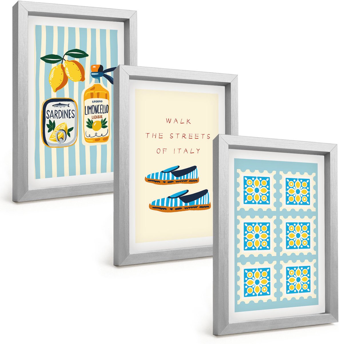 Tulup 4-Delige Schilderij Set - Fruitpatronen en elementen van de Italiaanse cultuur - 20 x 30 cm - Decoratieve Schilderijen - Woonkamer - Interieur - Moderne Wanddecoratie