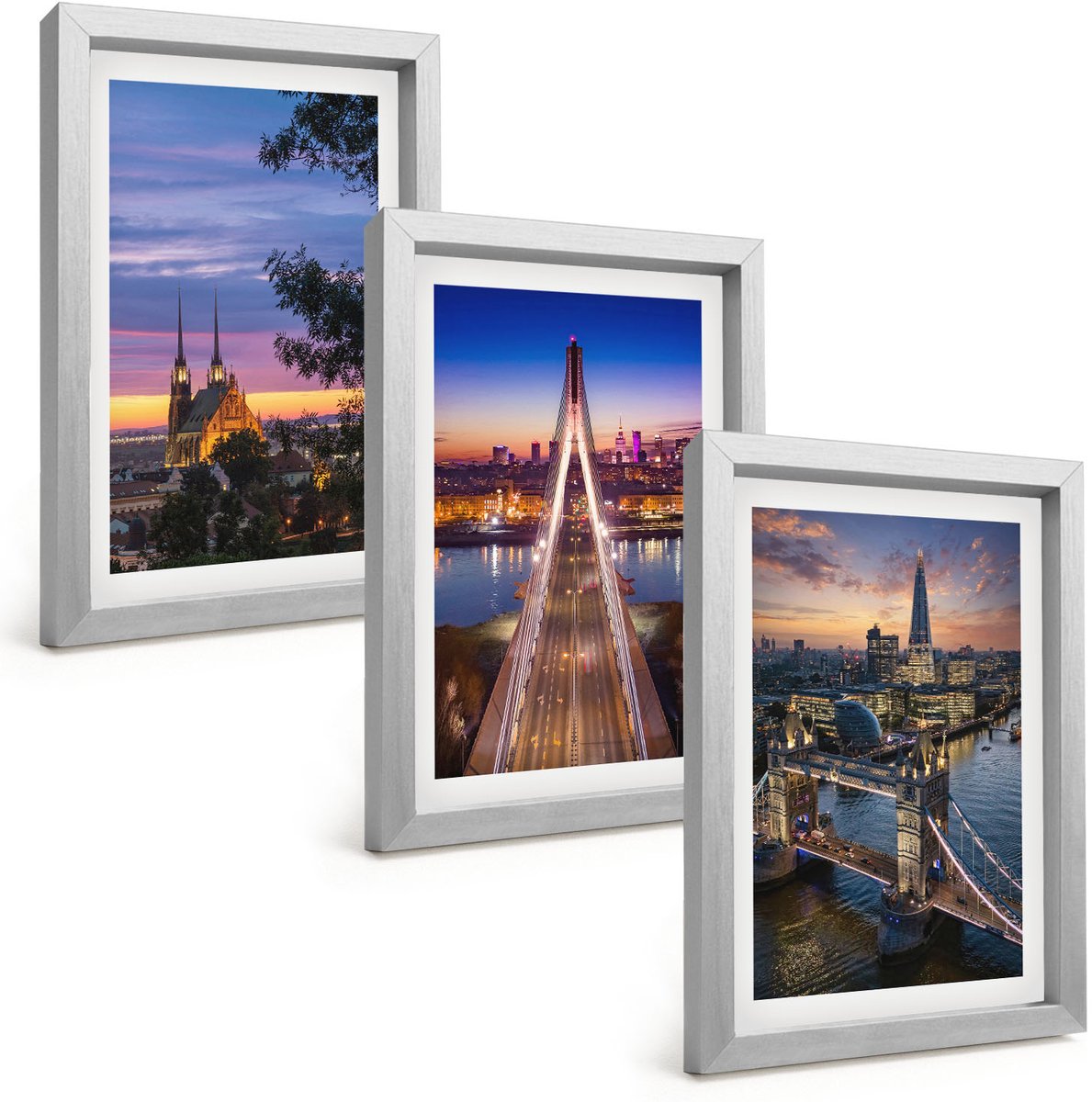 Tulup 4-Delige Schilderij Set - Stadsgezichten met bruggen en zonsondergangen - 20 x 30 cm - Muurdecoratie - Wanddecoratie - Slaapkamer - Stijlvolle Muurdecoratie