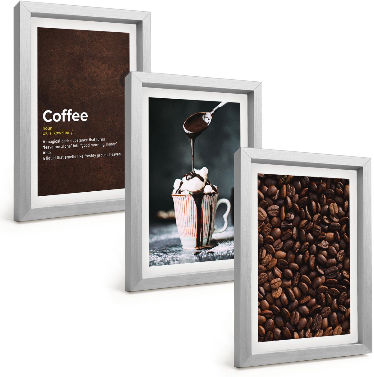 Tulup 4-Delige Schilderij Set - Definitie van een drankje met slagroom en koffiebonen - 20 x 30 cm - Moderne Wanddecoratie - Woonkamer - Muurdecoratie