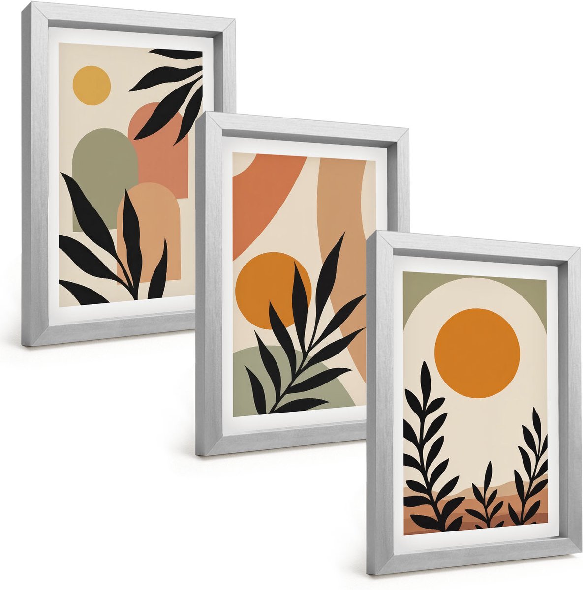 Tulup 4-Delige Schilderij Set - Abstracte vormen en plantmotieven in warme kleuren. - 20 x 30 cm - Wanddecoratie - Schilderijen Set - Kantoor - Stijlvolle Muurdecoratie