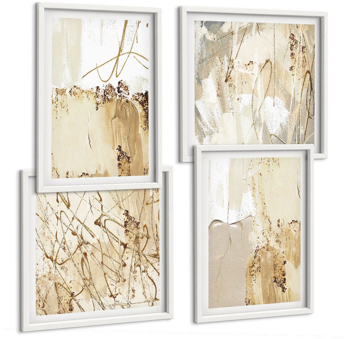 Tulup 4-Delige Schilderij Set - Abstracte patronen in beige en witte tinten. - 40x40 en 40x60 - Muurdecoratie - Decoratieve Schilderijen - Wohnzimmer - Stijlvolle Muurdecoratie