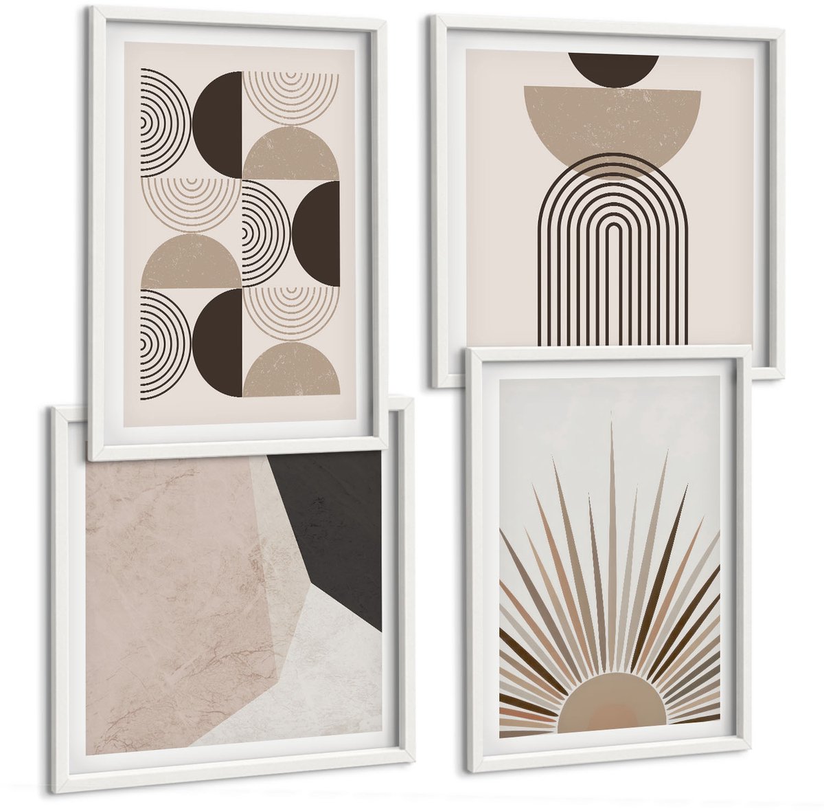 Tulup 4-Delige Schilderij Set - Abstracte vormen in beige en bruine tinten. - 40x40 en 40x60 - Schilderijen Set - Wanddecoratie - Woonkamer - Muurdecoratie