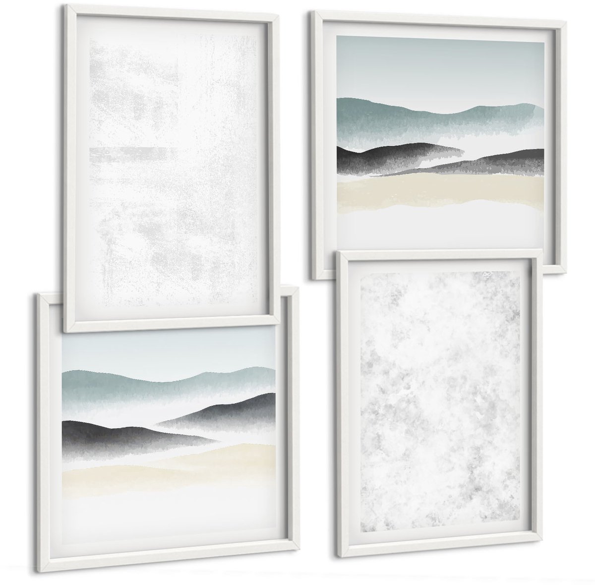 Tulup 4-Delige Schilderij Set - Witte vlekken op canvas en abstracte, minimalistische achtergronden - 40x40 en 40x60 - Decoratieve Schilderijen - Wanddecoratie - Hal