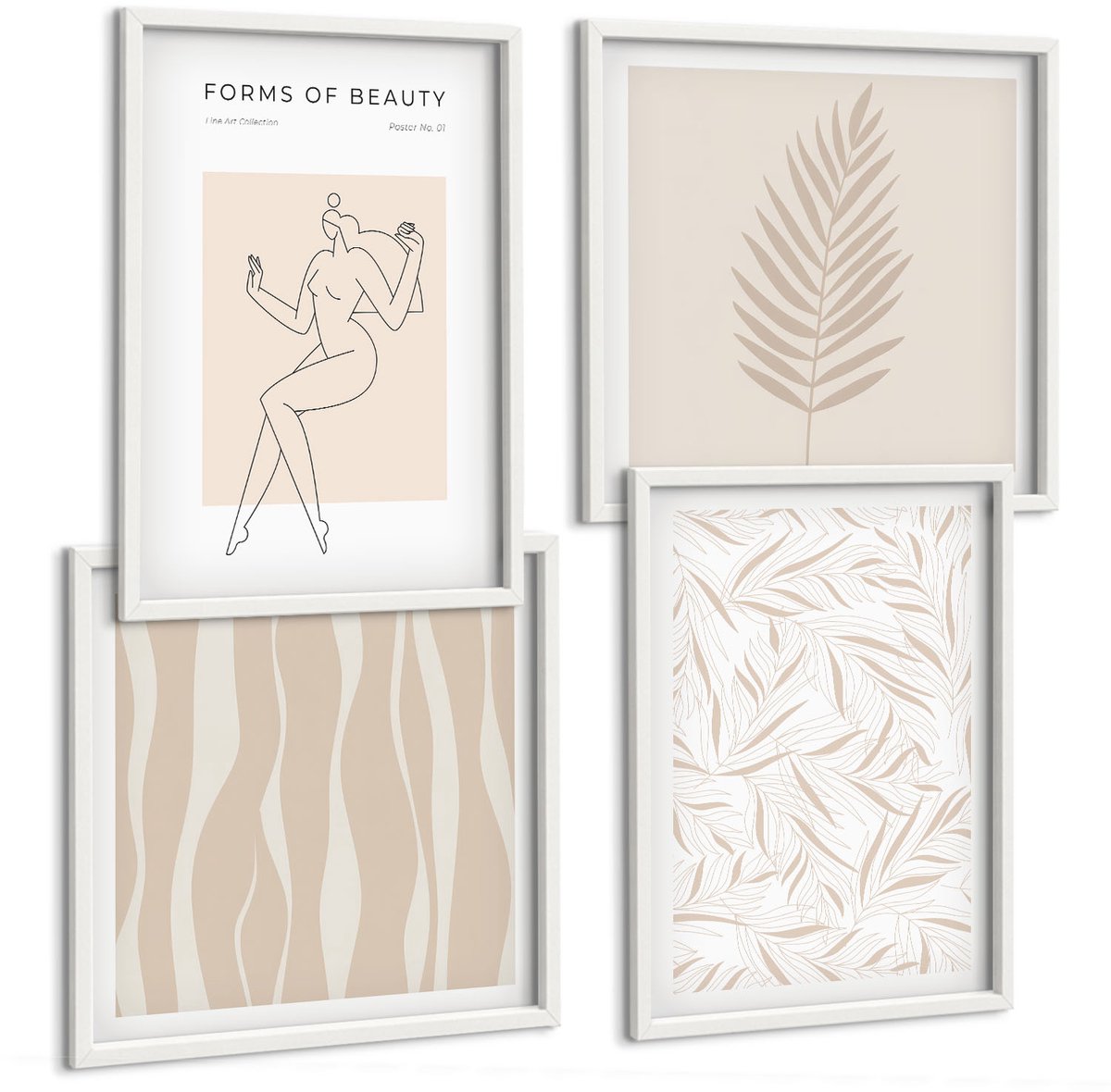 Tulup 4-Delige Schilderij Set - Minimalistische stijl met botanische motieven - 40x40 en 40x60 - Muurdecoratie - Wanddecoratie - Slaapkamer