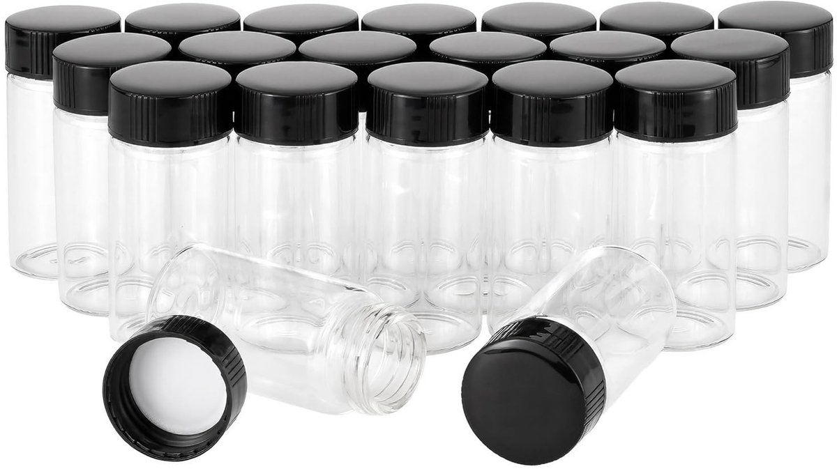 20 stks 20 ml (2/3 Oz) helder glas flacons monster glazen flessen met kunststof schroef zwarte pet transparante lab - ShopVlot