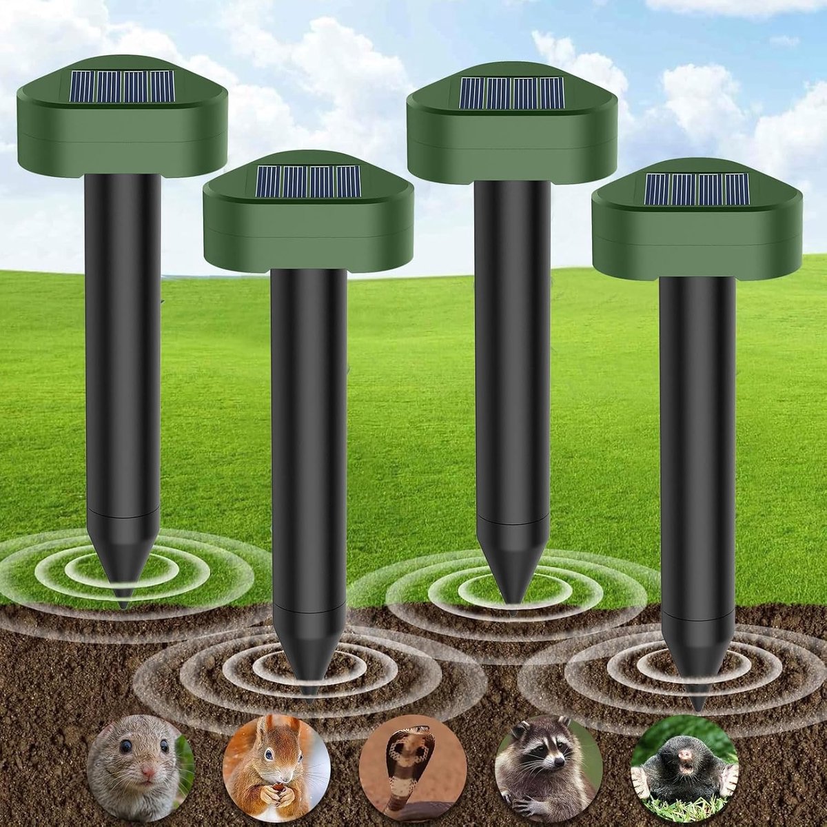 Mollenverjager trilling - Zonne-energie - Set van 4 - Ultrasone Werking - Voor Tuin en Gazon
