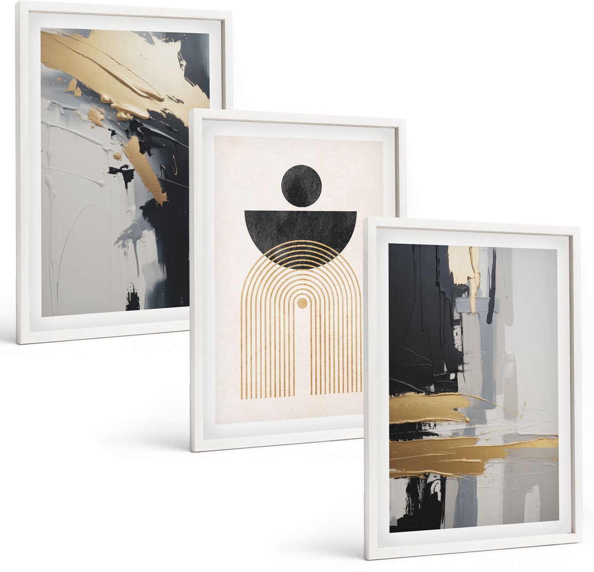 Tulup 3-Delige Schilderij Set - Geometrische abstracte elegante compositie - 40x60 - Wanddecoratie - Muurdecoratie - Moderne Interieurdecoratie - Decoratieve Schilderijen