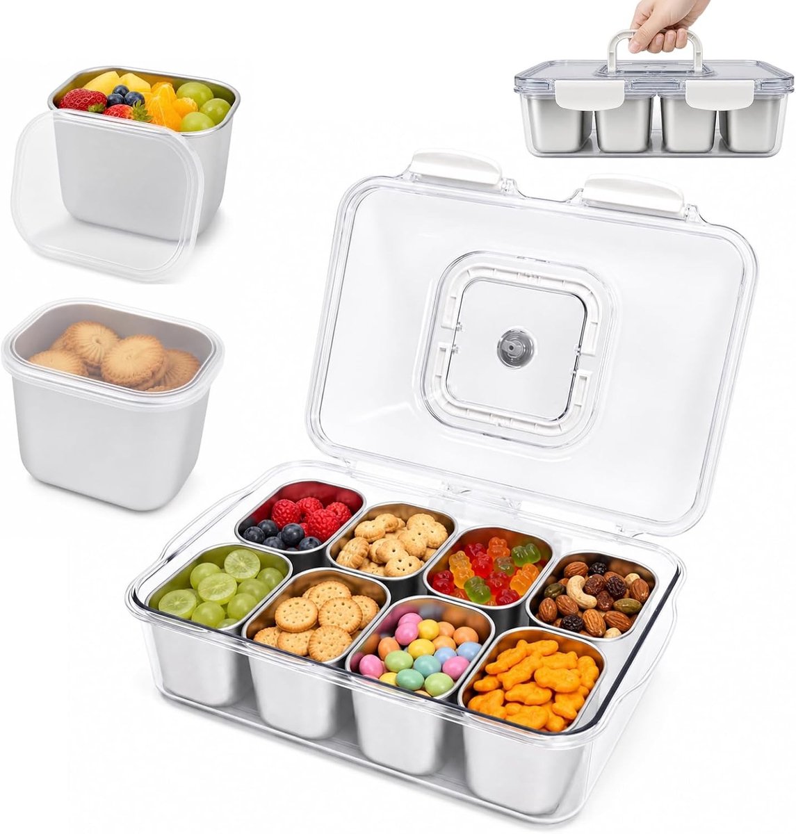 Snackbox met Vakken - Roestvrijstaal - 4500 ml - Duurzame Snackopslag met Deksel - Voor Picknick en Onderweg