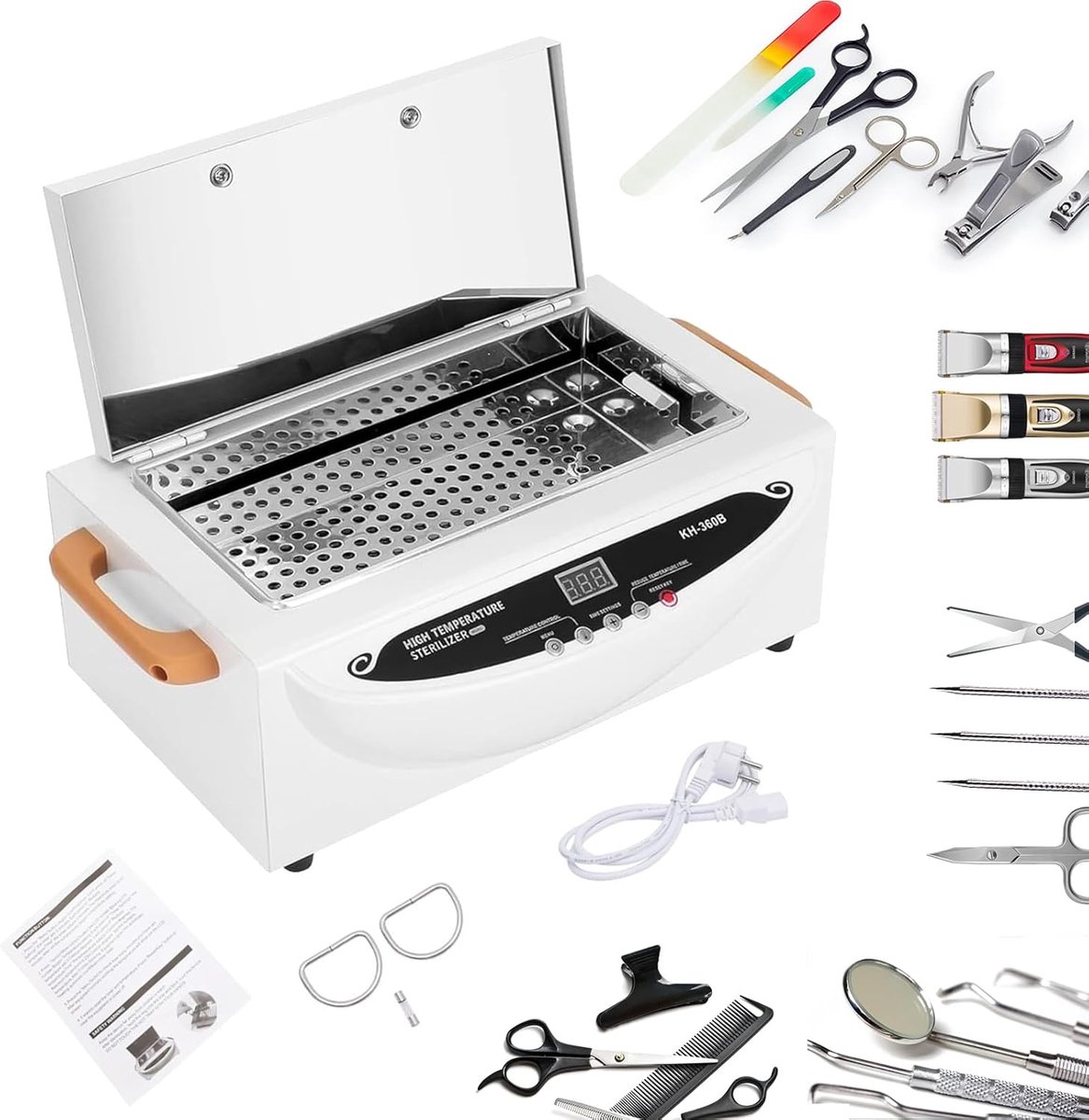 Hot Air Sterilisator 500 W - 2 L - 250 °C - met timer en controlelampje - ideaal voor nageltools
