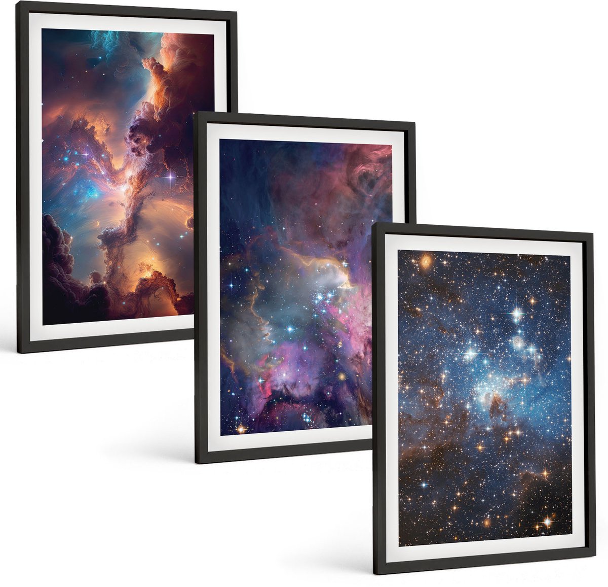 Tulup 4-Delige Schilderij Set - Ruimtelandschappen met sterren en nevels - 40 x 60 cm - Wanddecoratie - Moderne Interieurdecoratie - Interieur Decoratie