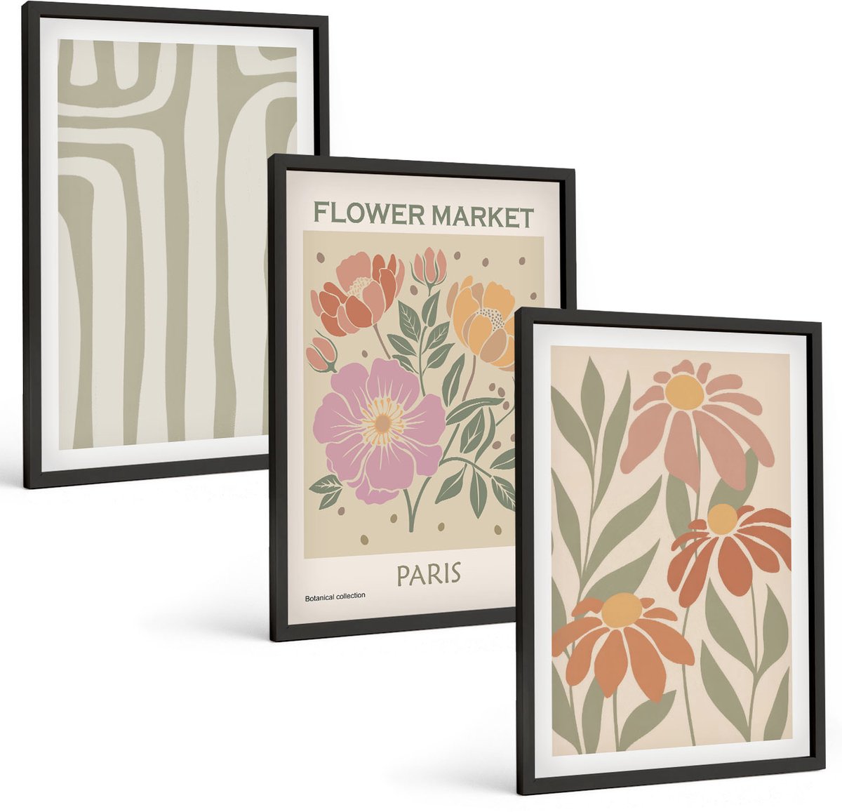 Tulup 4-Delige Schilderij Set - Poster met botanische motieven, Parijse minimalistische stijl - 40 x 60 cm - Wanddecoratie - Schilderijen Set - Kantoor