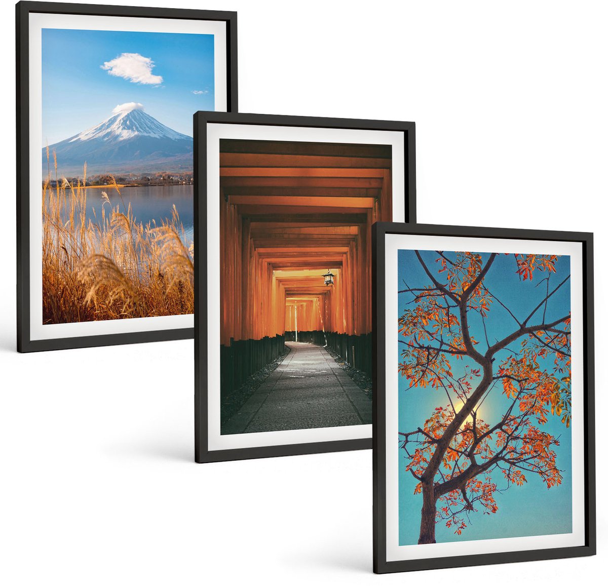 Tulup 4-Delige Schilderij Set - Japanse landschappen, natuur en architectuur van Azië - 40 x 60 cm - Wanddecoratie - Schilderijen Set - Interieur
