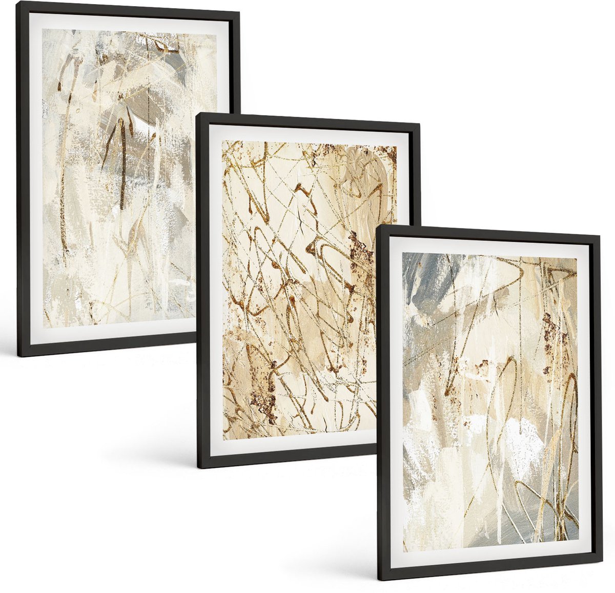 Tulup 4-Delige Schilderij Set - Abstracte patronen in beige en grijze tinten. - 40 x 60 cm - Decoratieve Muurdecoratie - Slaapkamer