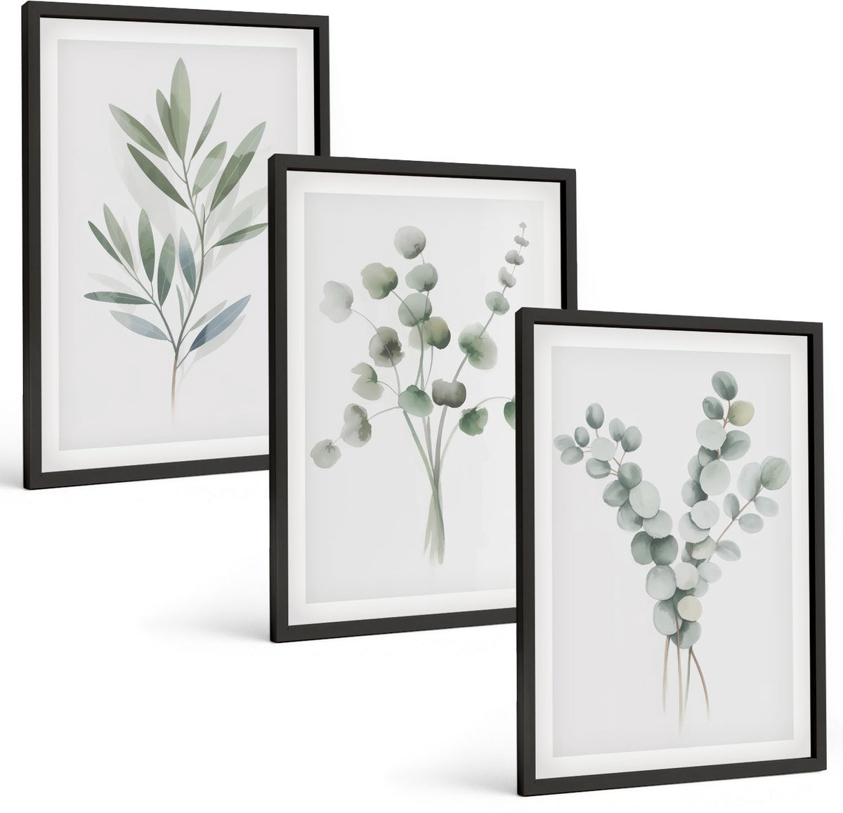 Tulup 4-Delige Schilderij Set - Plantenpatronen in tinten groen en grijs - 40 x 60 cm - Wanddecoratie - Muurdecoratie - Moderne Interieurdecoratie