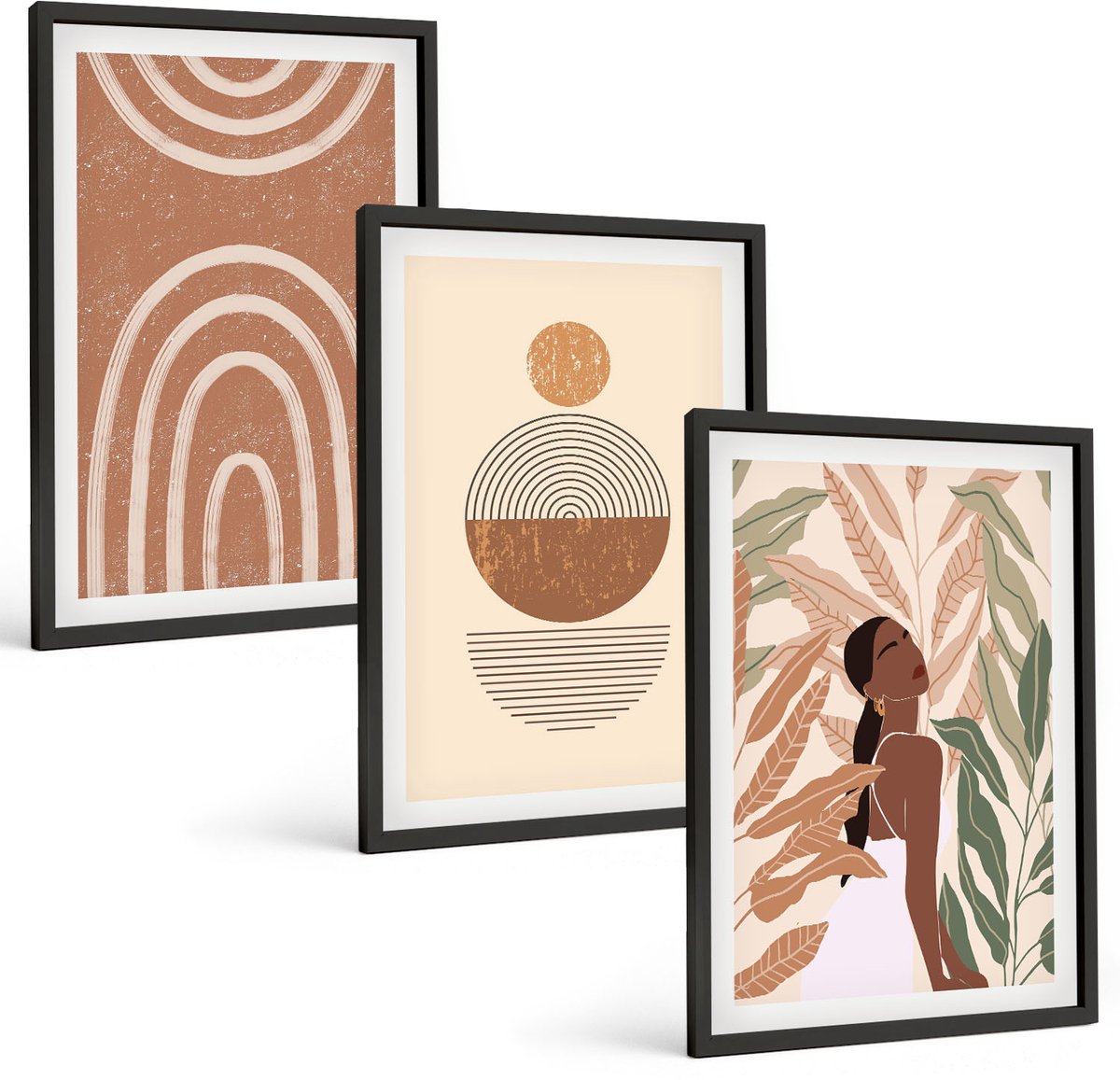 Tulup 4-Delige Schilderij Set - Stijlvolle patronen met plantmotieven en geometrische vormen. - 40 x 60 cm - Decoratieve Schilderijen - Woonkamer - Interieur - Stijlvolle Muurdecoratie