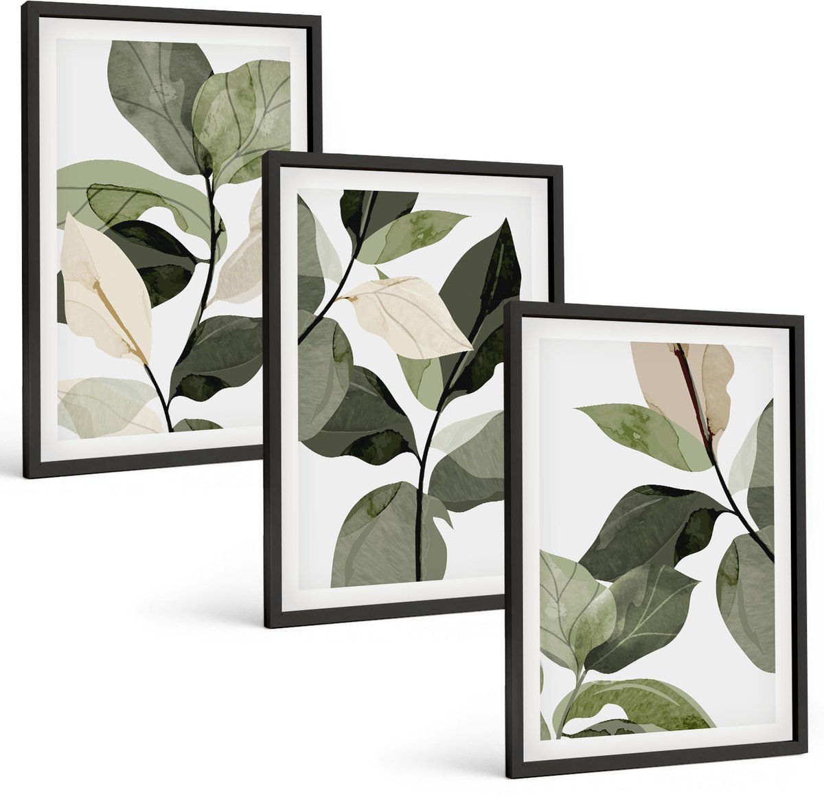 Tulup 4-Delige Schilderij Set - Geschilderde delicate boho-plantenbladeren - 40 x 60 cm - Wanddecoratie - Schilderijen Set - Interieur - Woonkamer Decoratie