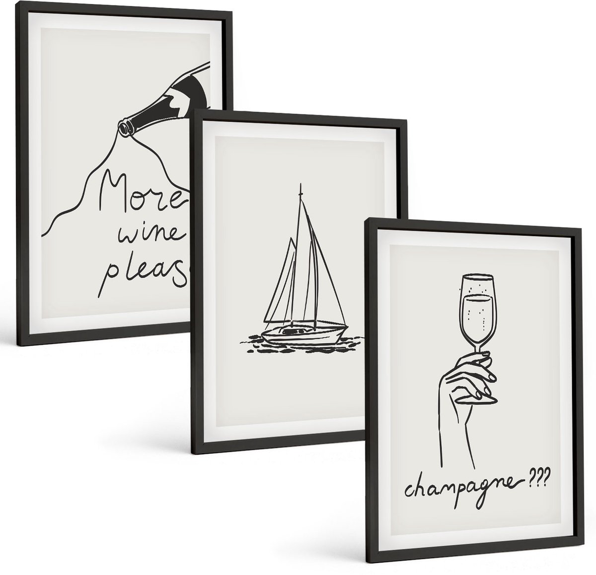 Tulup 4-Delige Schilderij Set - Wijn Zeilboot Champagneglas Lineaire Stijl - 40 x 60 cm - Muurdecoratie - Interieur Decoratie - Wanddecoratie