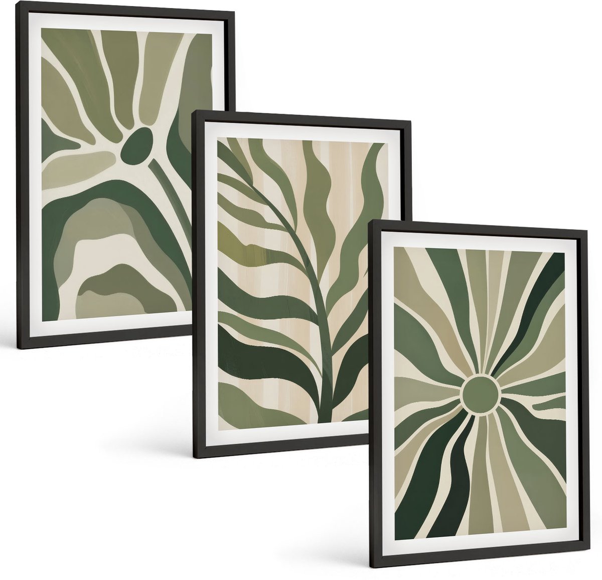 Tulup 4-Delige Schilderij Set - Plantenpatronen in tinten groen en beige - 40 x 60 cm - Muurdecoratie - Decoratieve Schilderijen - Wohnzimmer - Stijlvolle Muurdecoratie