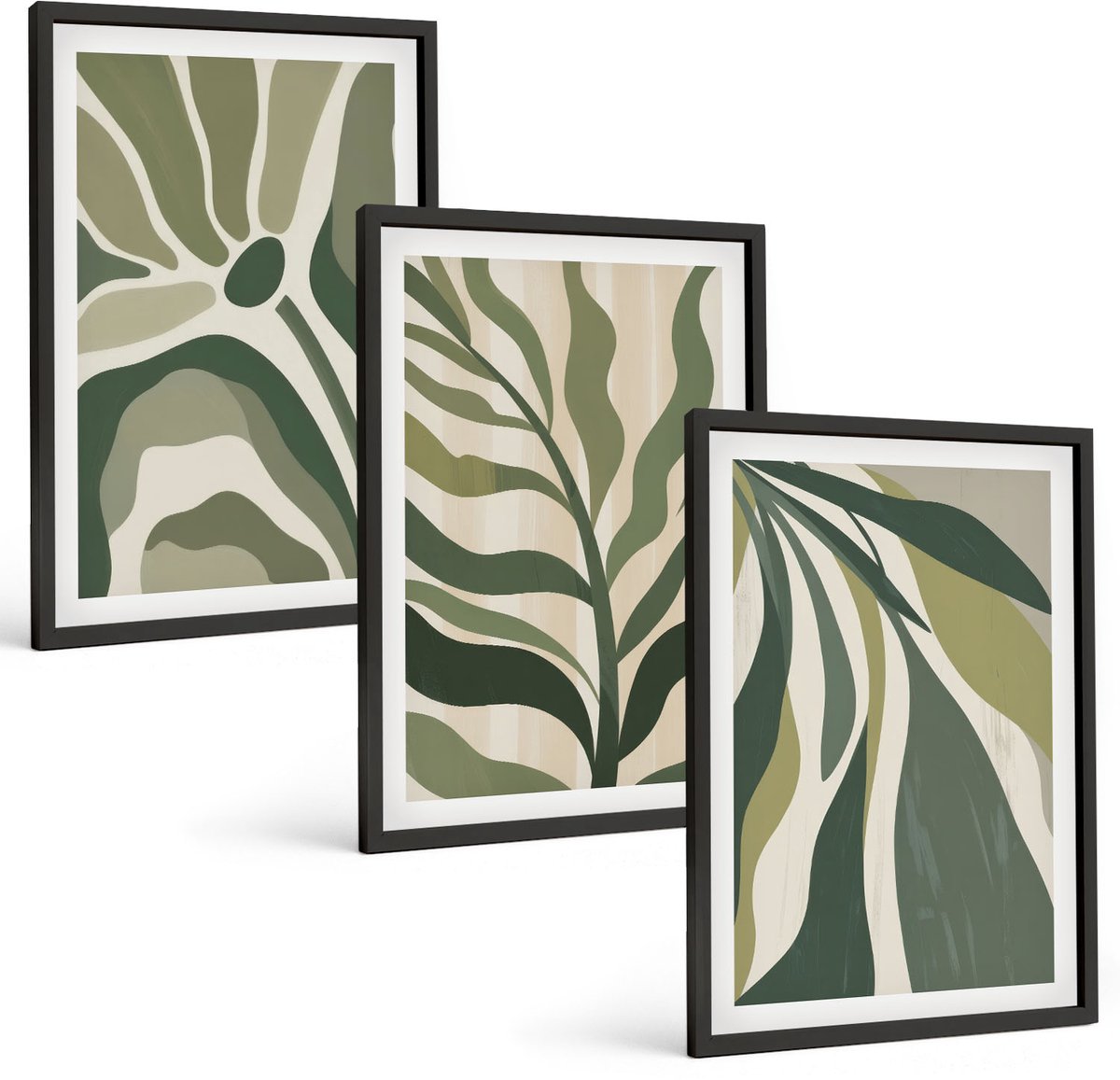 Tulup 4-Delige Schilderij Set - Geschilderde illustraties van bladeren in verschillende tinten groen. - 40 x 60 cm - Wanddecoratie - Schilderijen Set - Interieur - Moderne Wanddecoratie