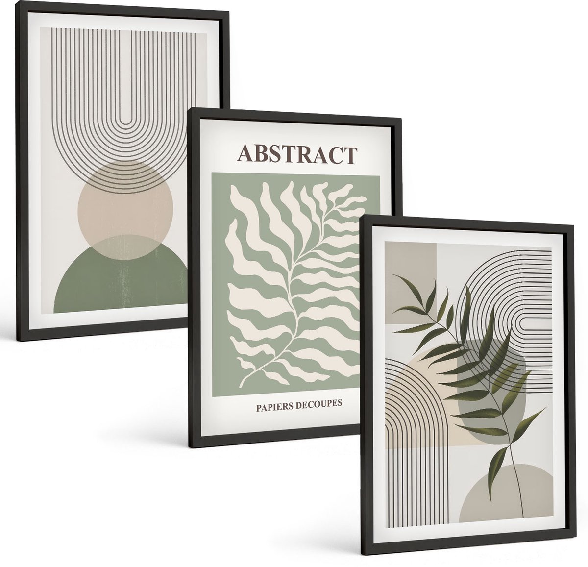 Tulup 4-Delige Schilderij Set - Botanische abstracte vormen in boho-rustieke stijl - 40 x 60 cm - Muurdecoratie - Wanddecoratie - Hal
