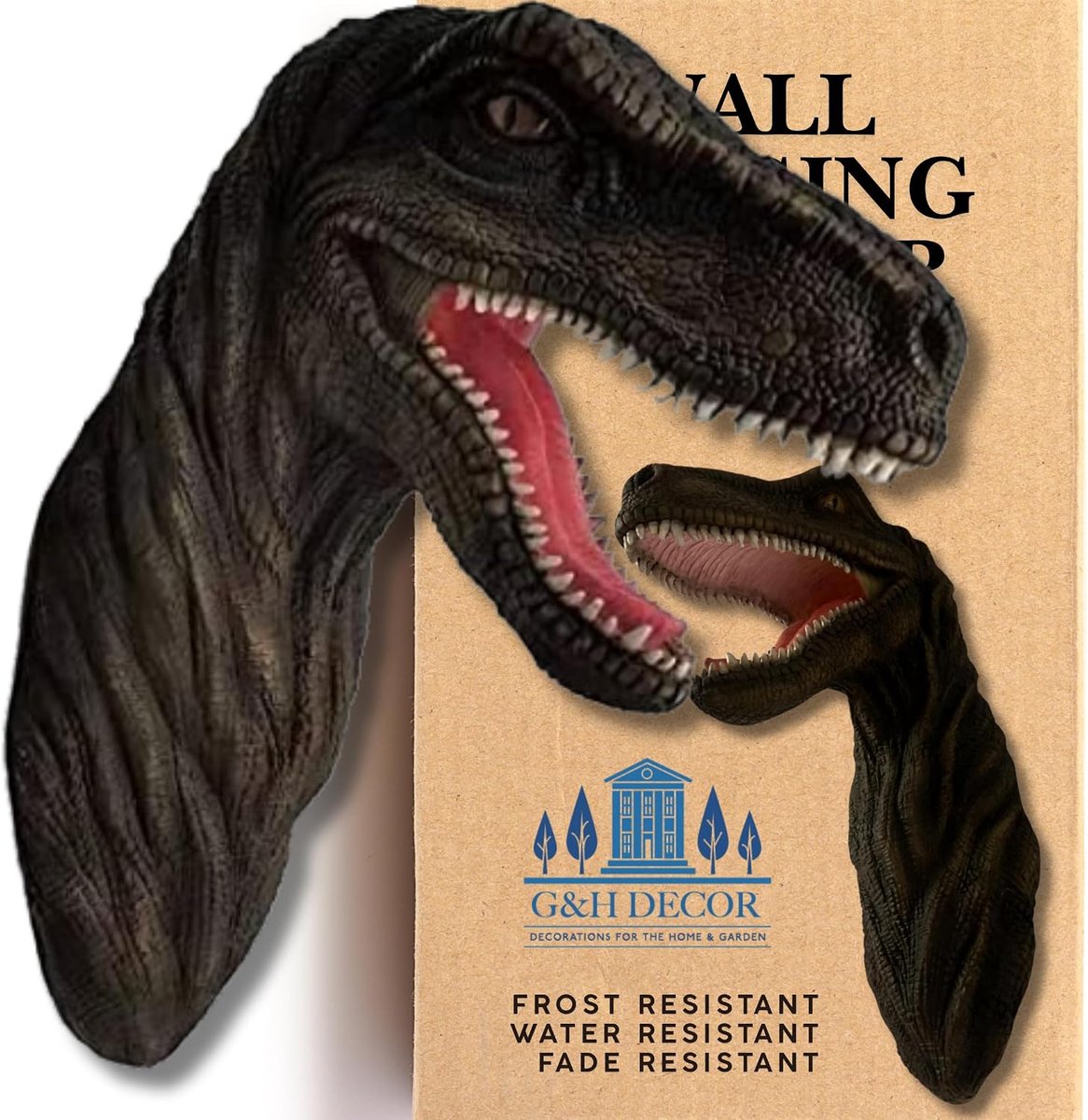 G&H Decor DIN003 – Wall Hanging Dinosaur - Raptor Head - Polyresin Statue - Hand finished with intricate details - ShopVlot
