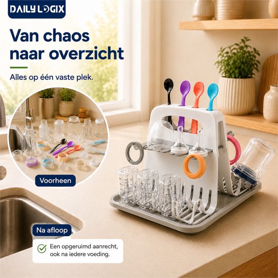 Daily Logix -Droogrek Baby flessen - Afdruiprek Voor Flessen - Flessenrek - Geschikt voor het drogen van flessen, spenen, fopspenen, en andere babyaccessoires — afbeelding 3