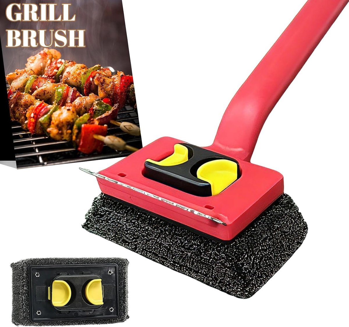 Borstelloze Grillreiniger - Zwart - Stoomgrillborstel met Vervangbare Kop - Voor Gas, Houtskool en Keramiek Grills